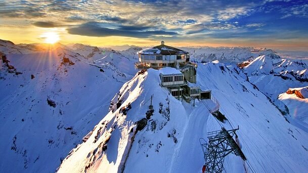 Home schilthorn, mountain station, summit, peak, mountains, snow, snow mountains, mountain ranges, switzerland, alpine, swiss alps, sunset, vacations, nature, winter holiday, europe, landscape, winter